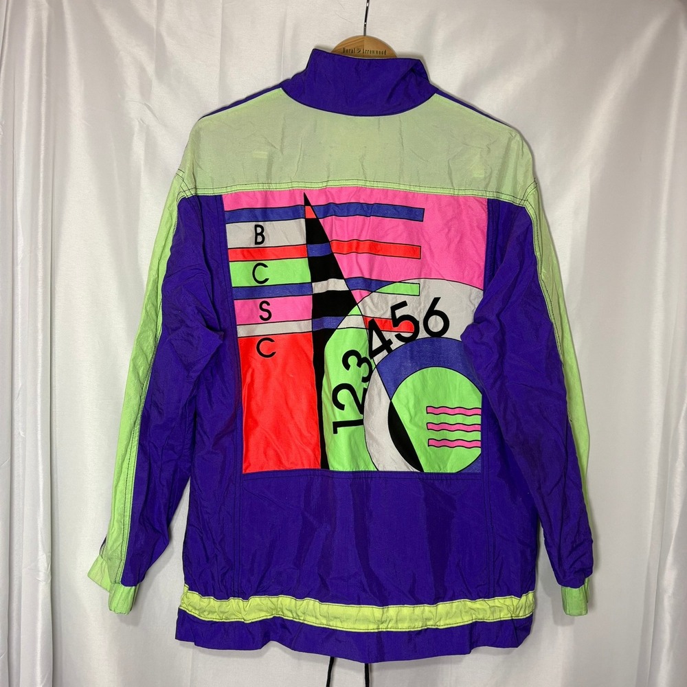 Vintage Bay Club Active Windbreaker Jacket Purple Lime Green 90s Colorblock S